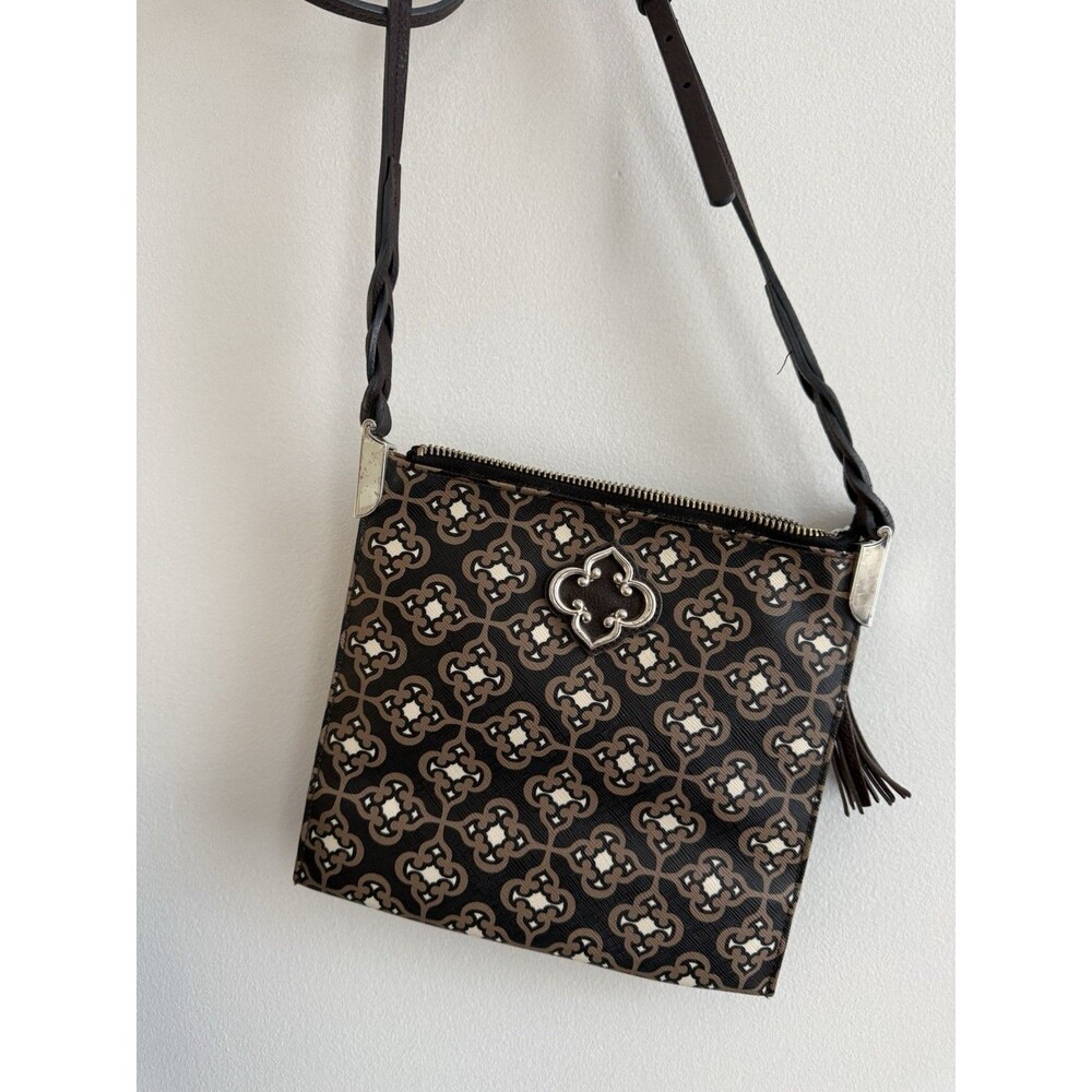 ✿ Alyssa Fashion Brown Crossbody Bag Geometric Pattern Faux Leather Purse